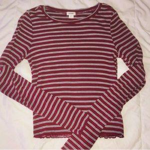 Garage cropped ribbed long sleeve Maroon top with blue white stripes size M
